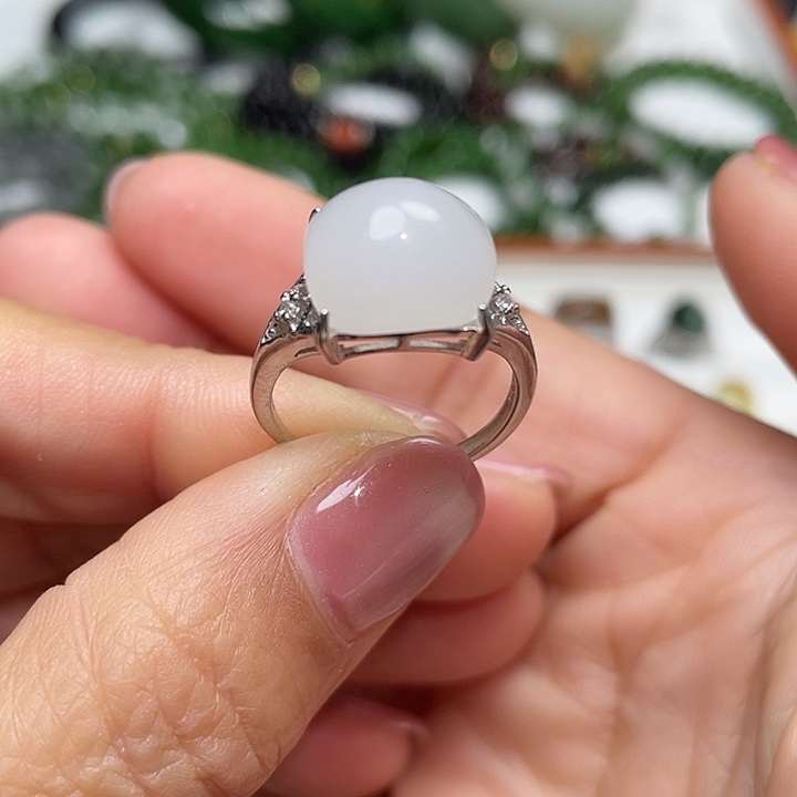 和田玉银S925镶嵌戒指