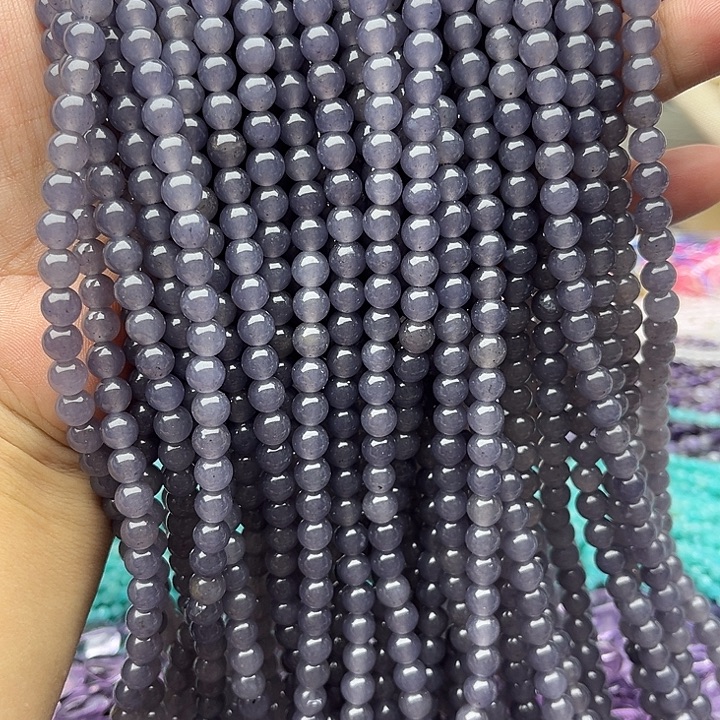 玛瑙/玉髓未镶嵌珠宝半成品2条6mm烟紫和田玉