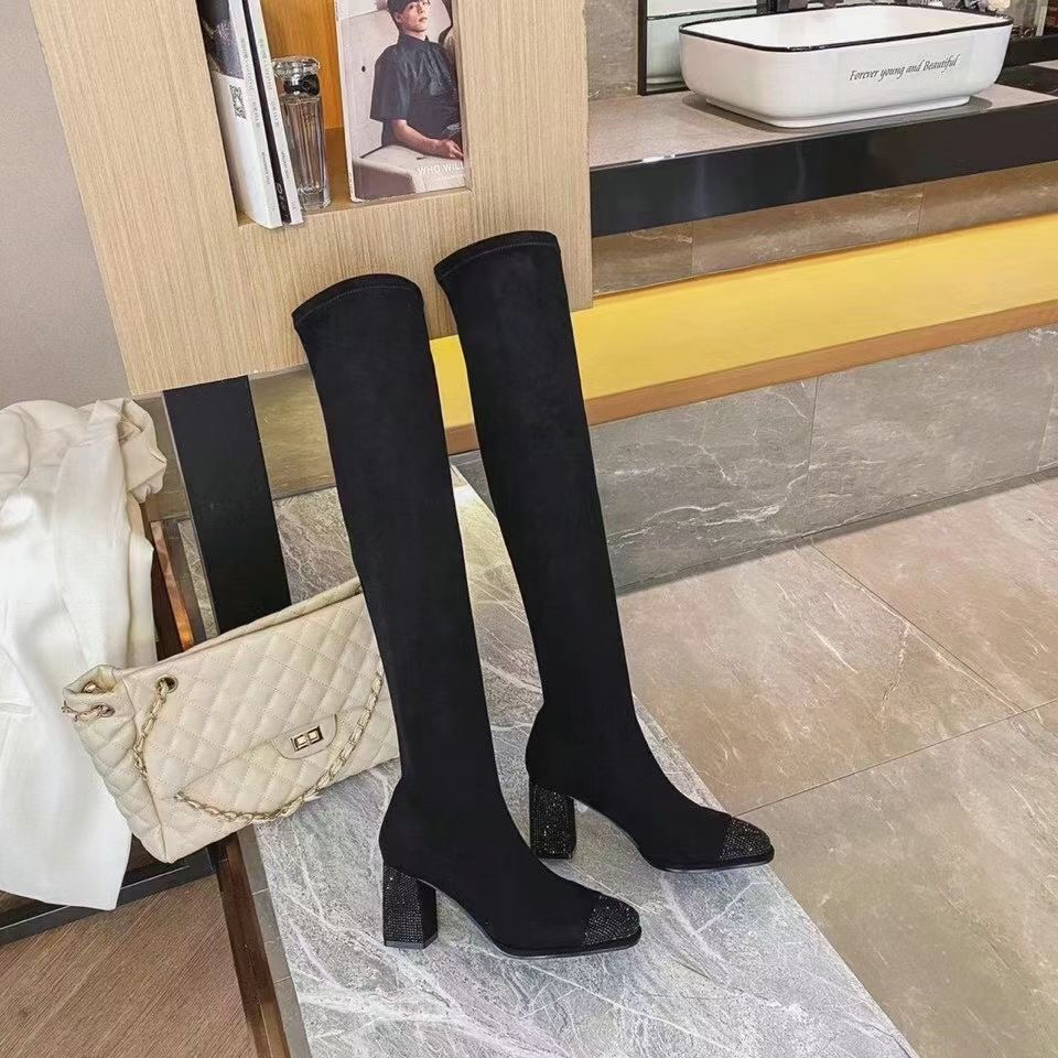 粗跟过膝高跟弹力靴显瘦女鞋尖头女士瘦瘦靴高筒加绒骑士靴291616
