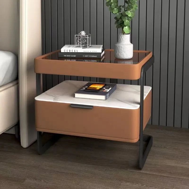 2024款意式极简床头柜智能高级感网红卧室无线充电岩板卧室床头柜