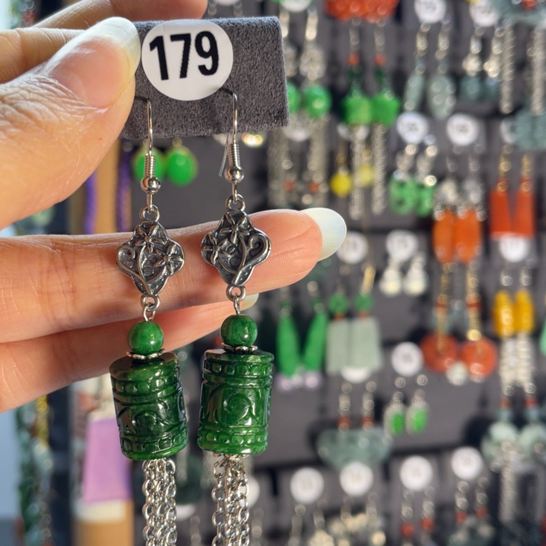 银S925镶嵌翡翠耳饰179