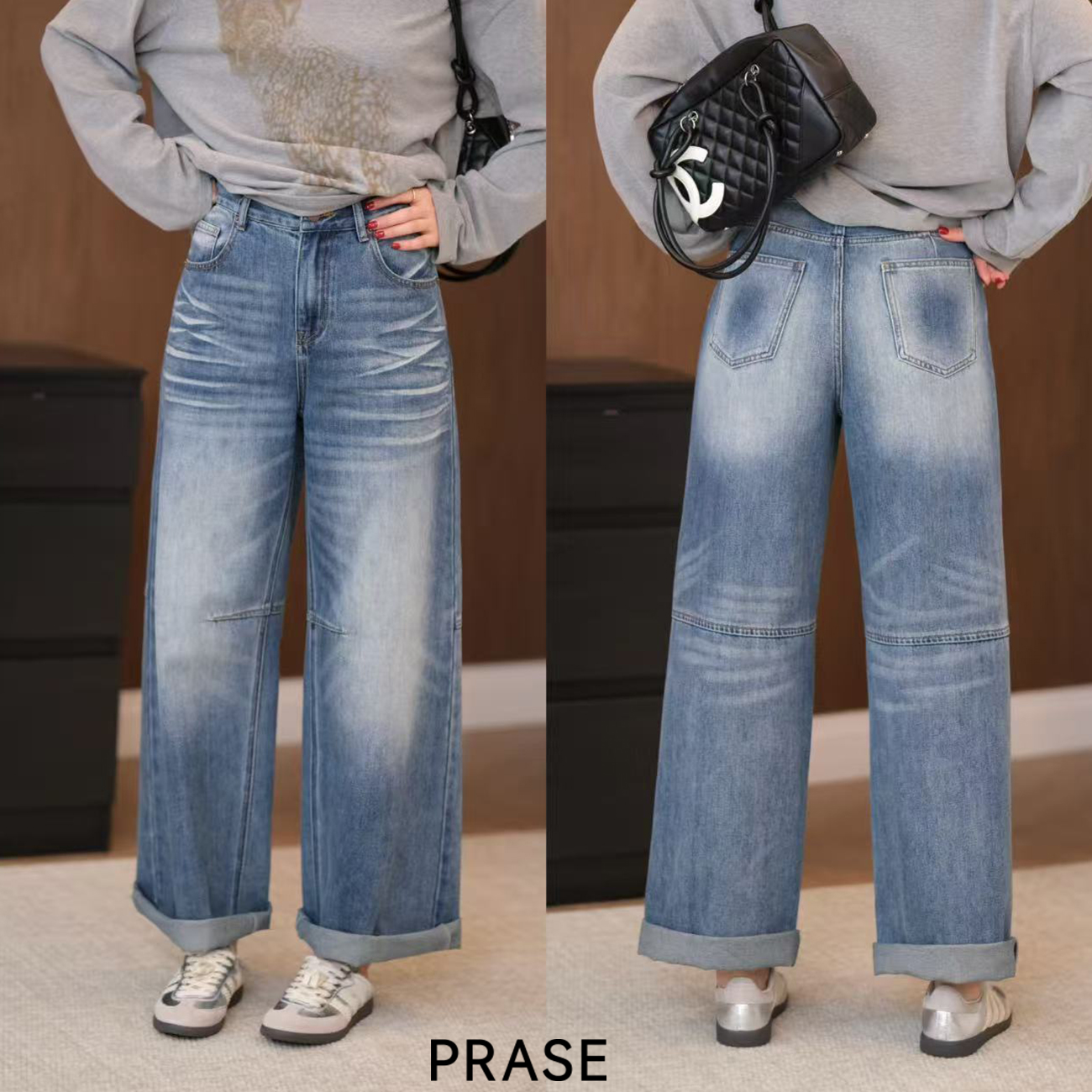PRASE·噜【撕边牛仔】微胖轻奢设计款秋牛仔裤PR508C68