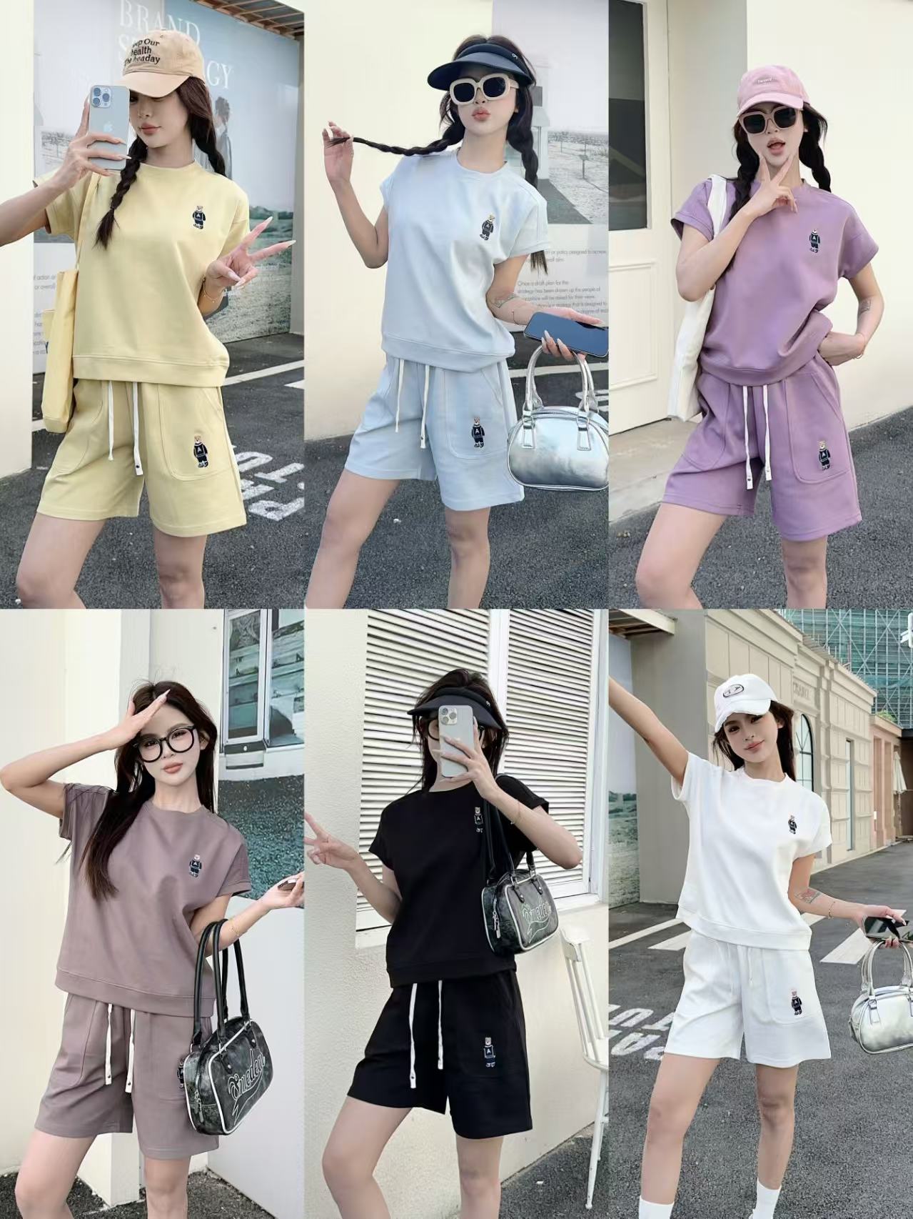 小熊刺绣两件套~夏季韩版宽松显瘦短袖+短裤套装5523