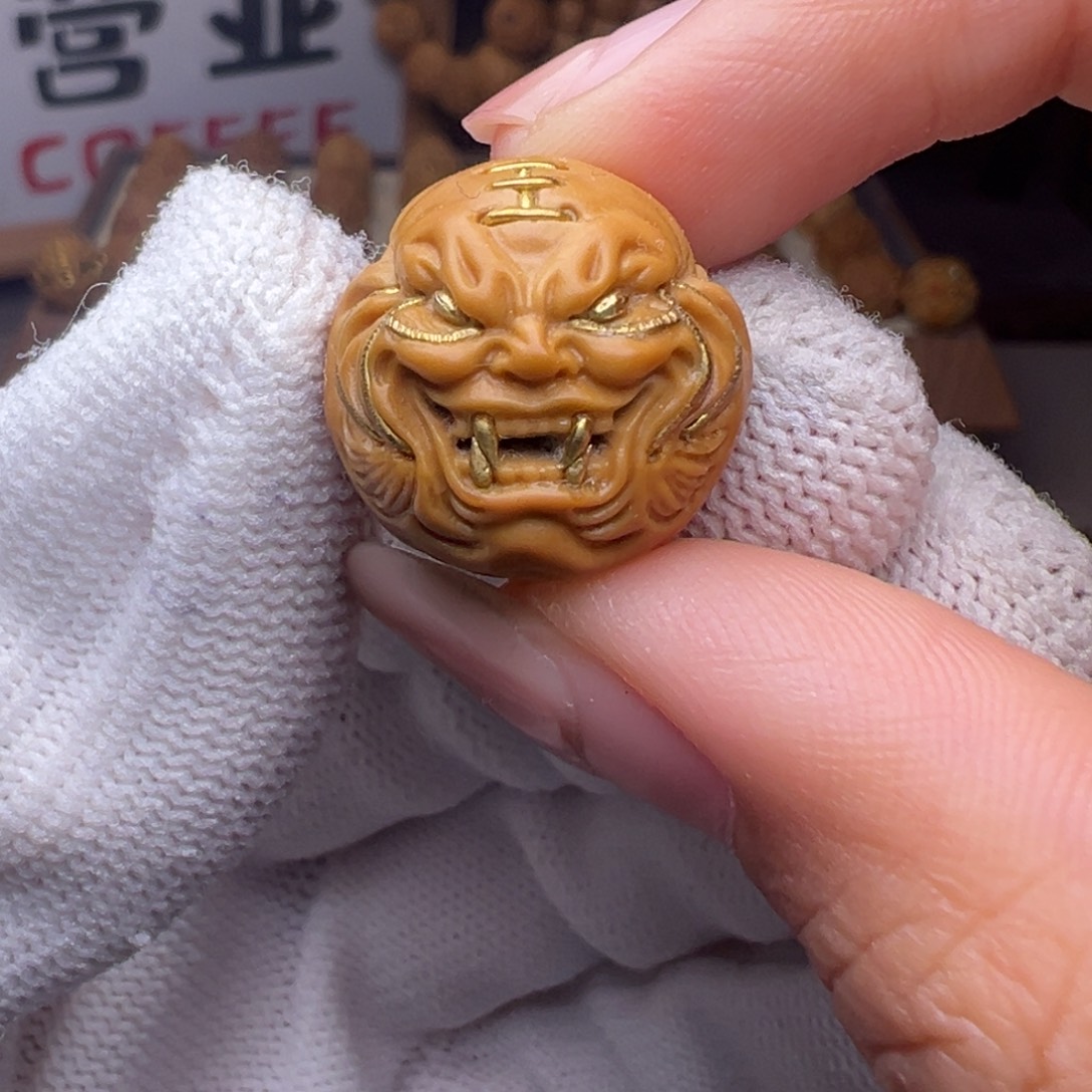 把件猴头核桃镶嵌款虎王全品有正常封口线