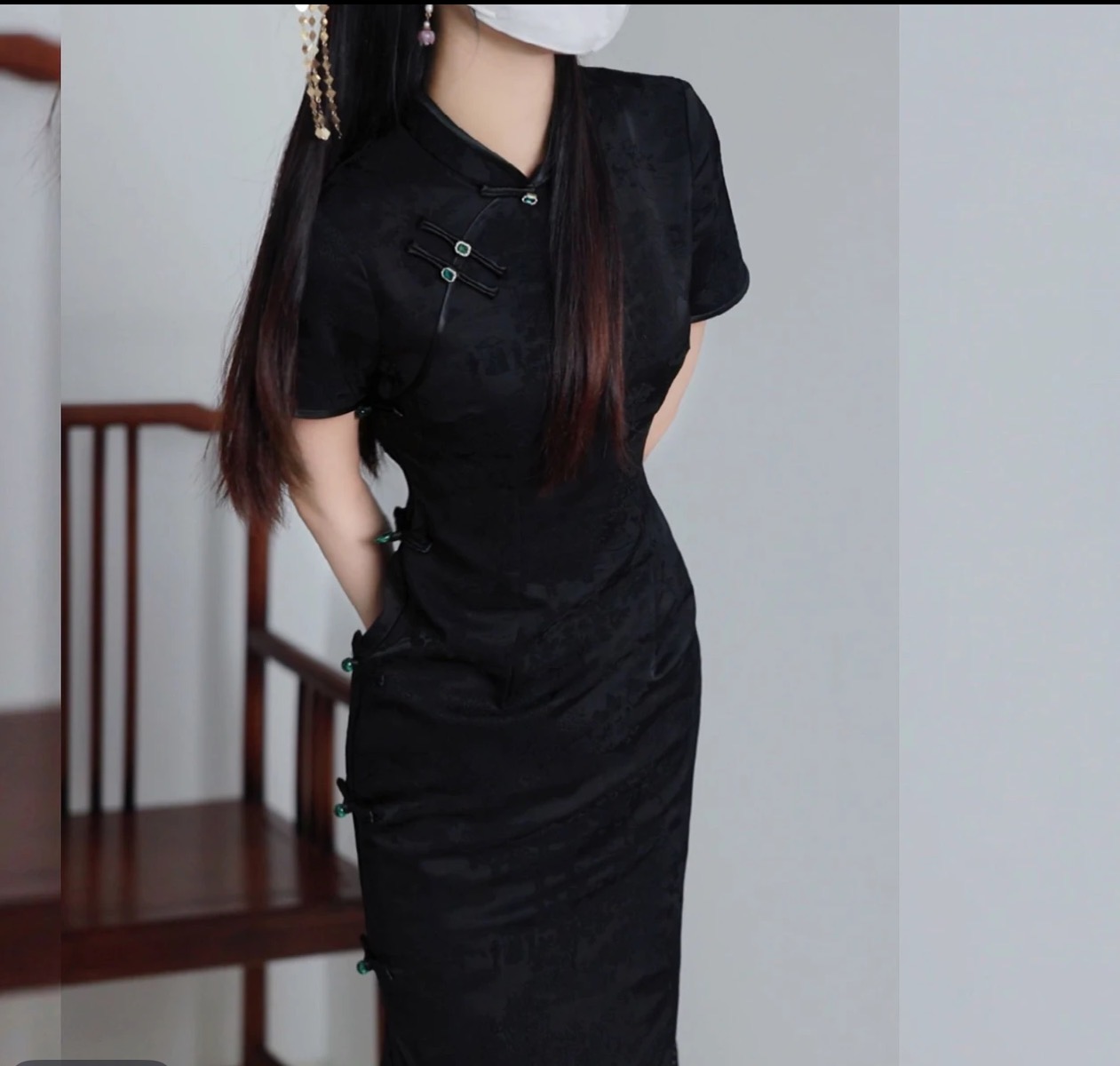 码加加51377夏季新款新中式黑色改良旗袍复古气质显瘦大码连衣裙