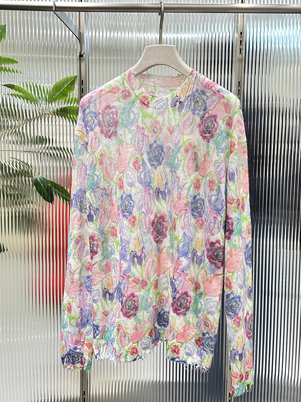 【商场同款】2026春季新品水彩花卉套头针织衫女宽松长袖花色上衣