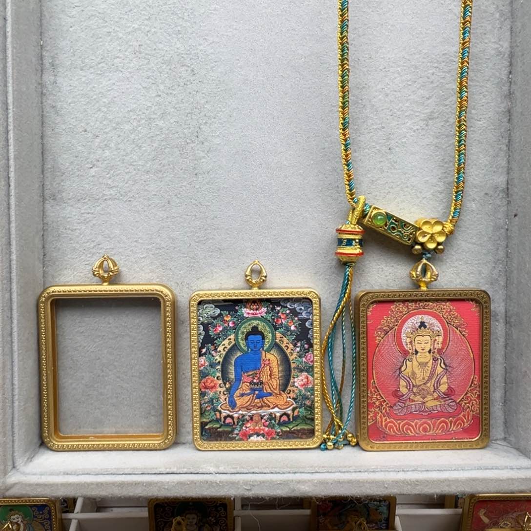 吊坠福*?铜双面药师大日绳子4号绿