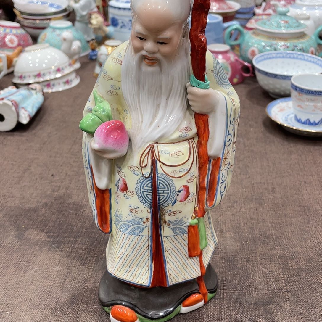 瓷片景德镇粉彩雕塑寿星公公
