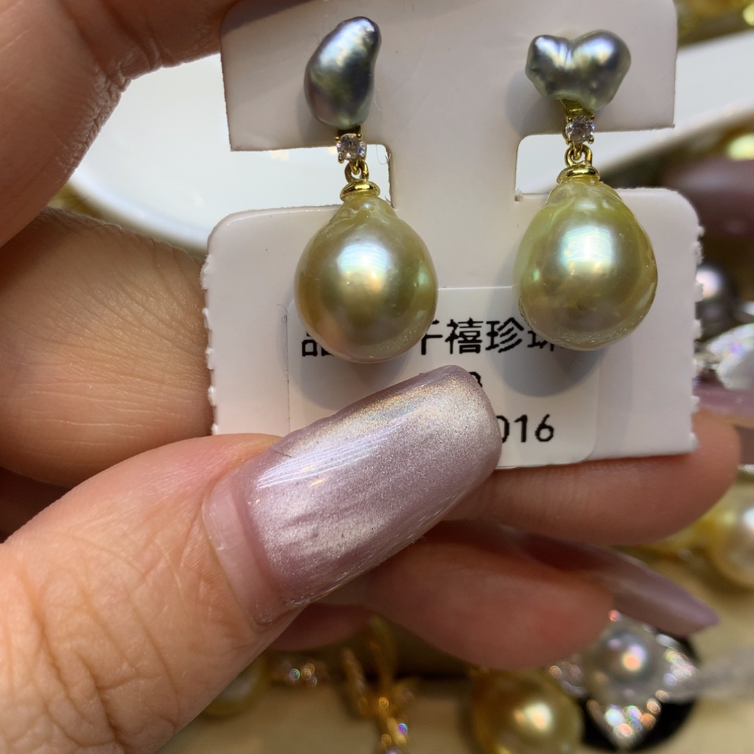 银S925镶嵌耳饰海水珍珠