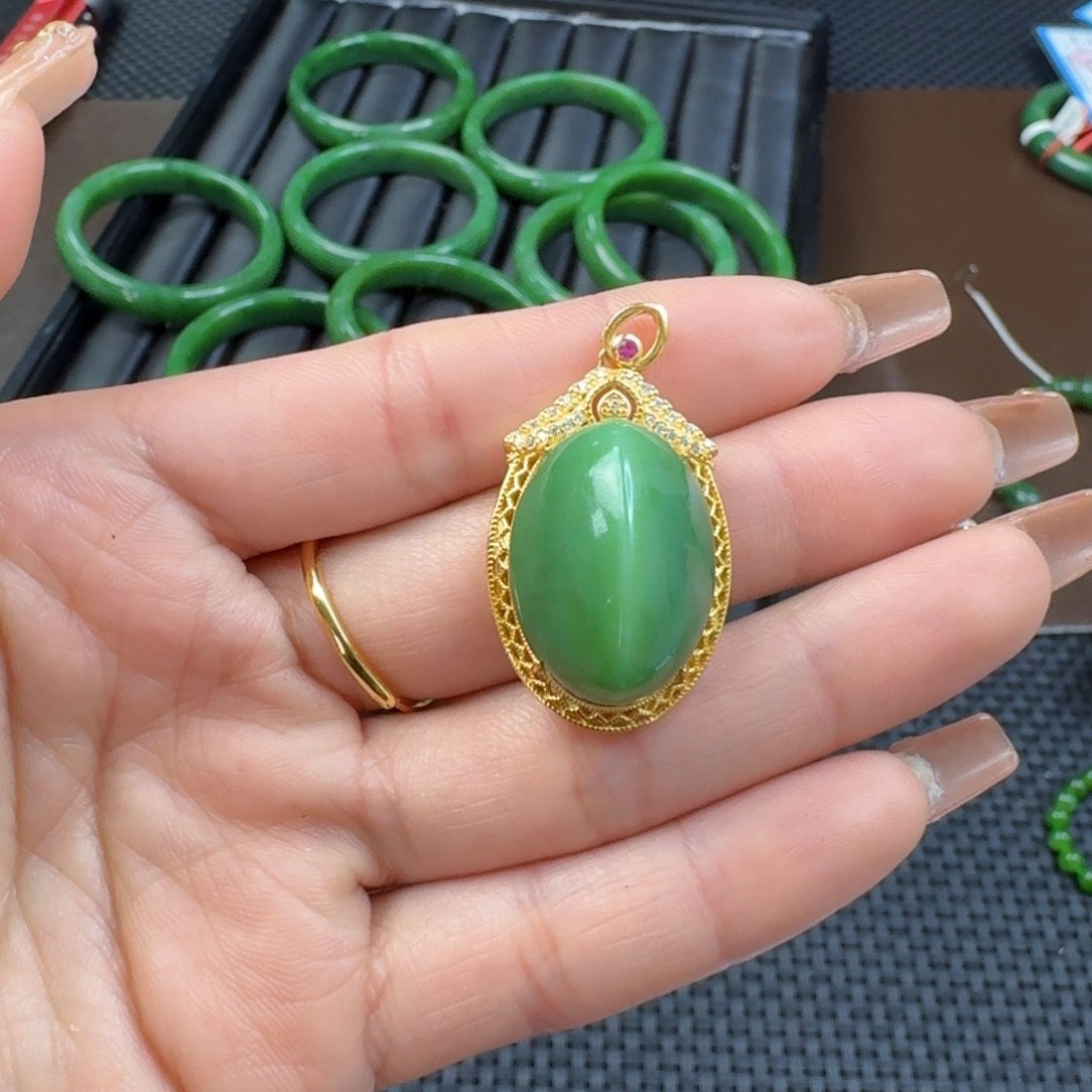 和田玉（碧玉）颈饰银S925镶嵌