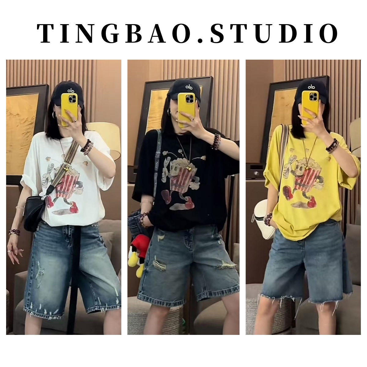 【开心爆米花】2025夏新款美式时尚创意印花宽松显瘦短袖T恤上衣