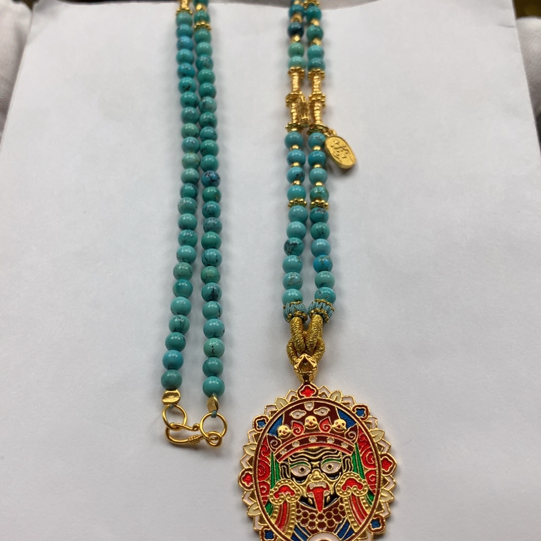 绿松石颈链银S925镶嵌