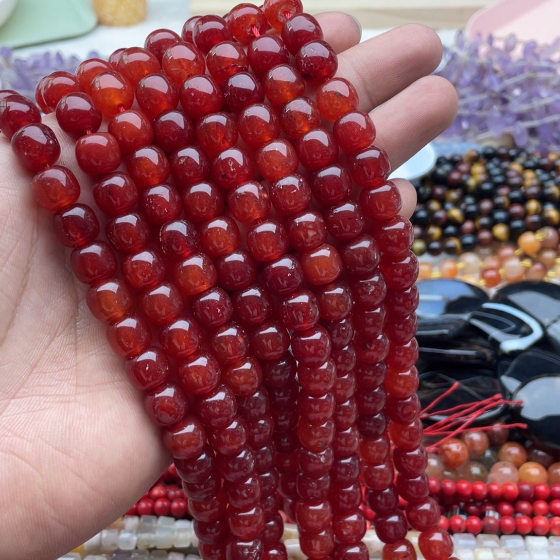 玛瑙/玉髓珠宝半成品未镶嵌一条装卡10mm红玉髓老型珠