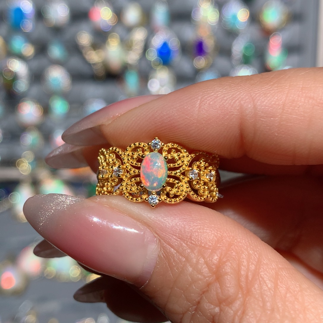 欧泊福利戒指银S925镶嵌