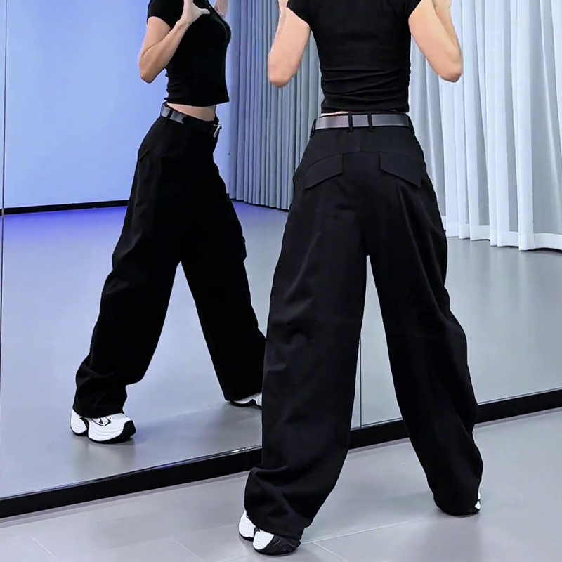 黑色高腰工装阔腿裤女2025秋季新款宽松显瘦时尚百搭直筒拖地长裤