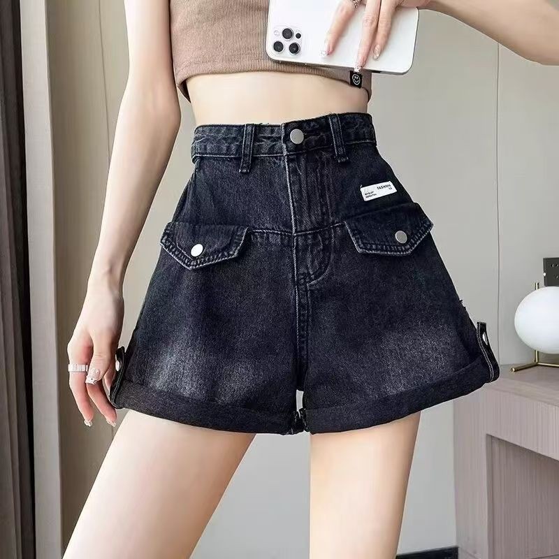 美式做旧复古牛仔短裤女夏季气质时尚设计感辣妹高腰显瘦阔腿裤子