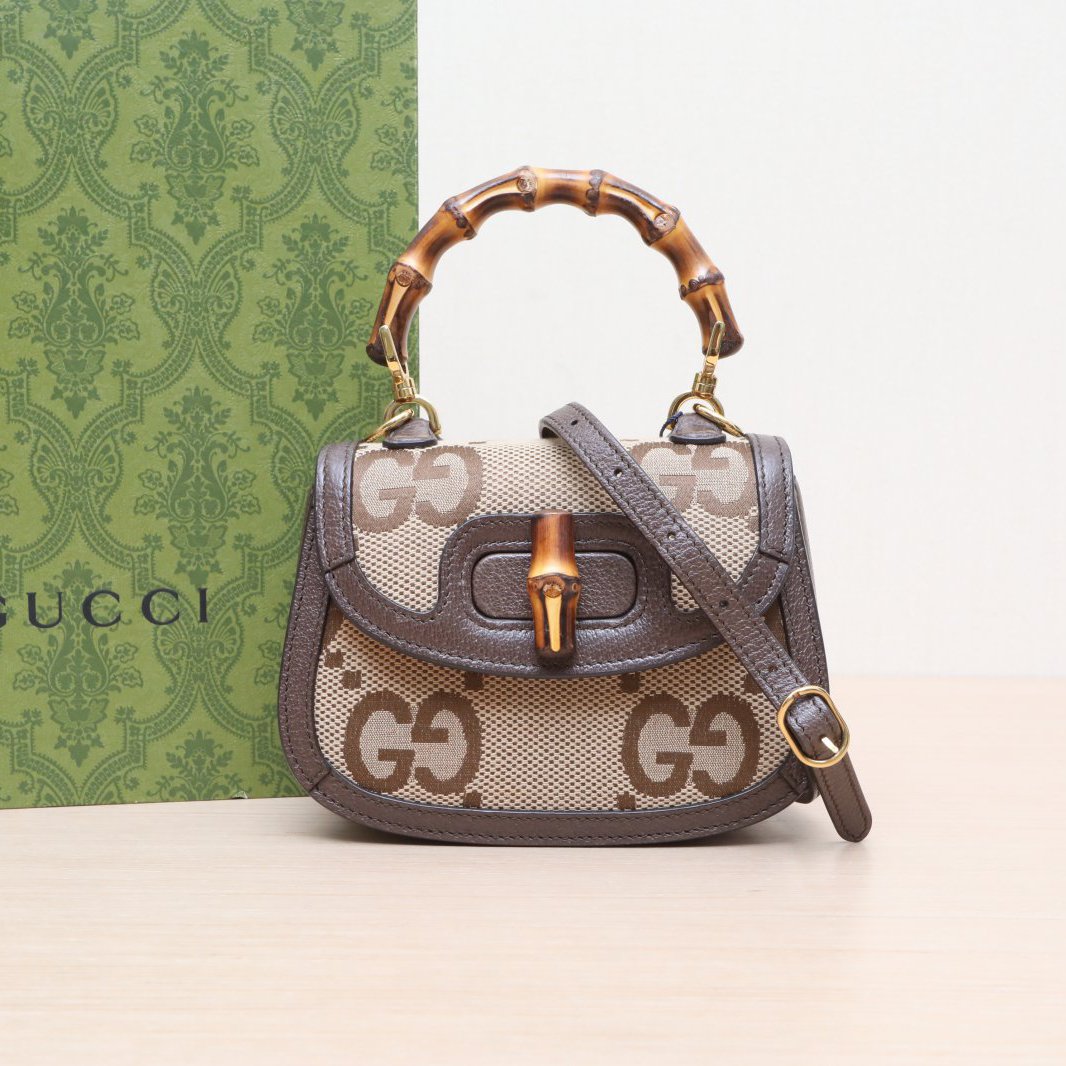 99新 GUCCI/古驰 斜挎包1947竹节手柄 手提包 Mini 17 P205335068