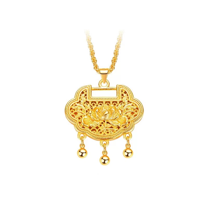 18K 金富贵莲花平安琐单吊坠b09