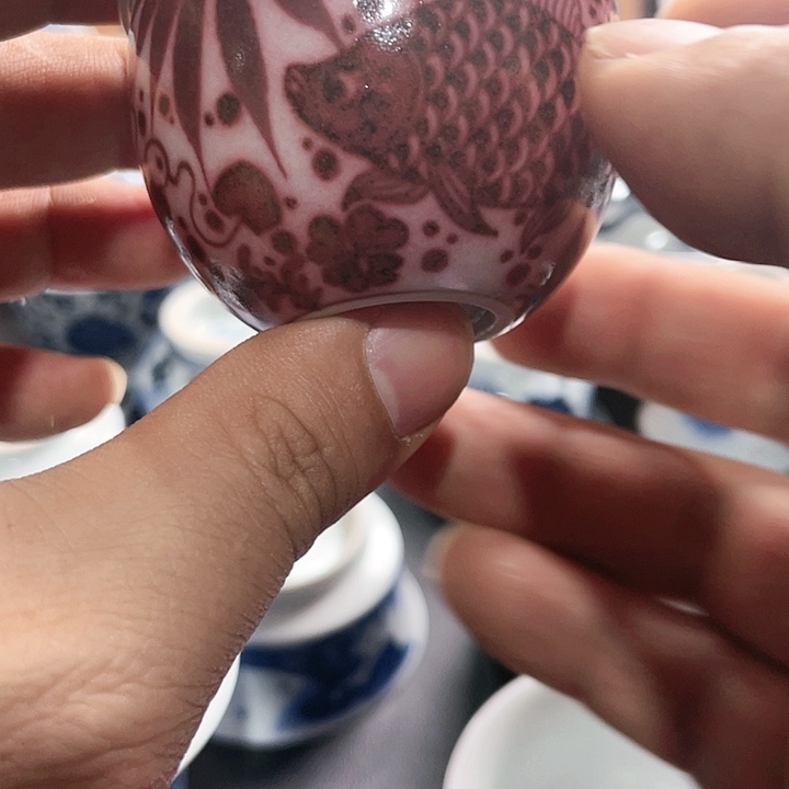 【****】景德镇小釉里红缸杯