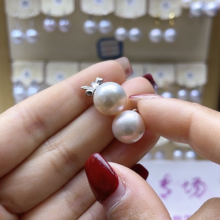 淡水珍珠耳饰银S925镶嵌