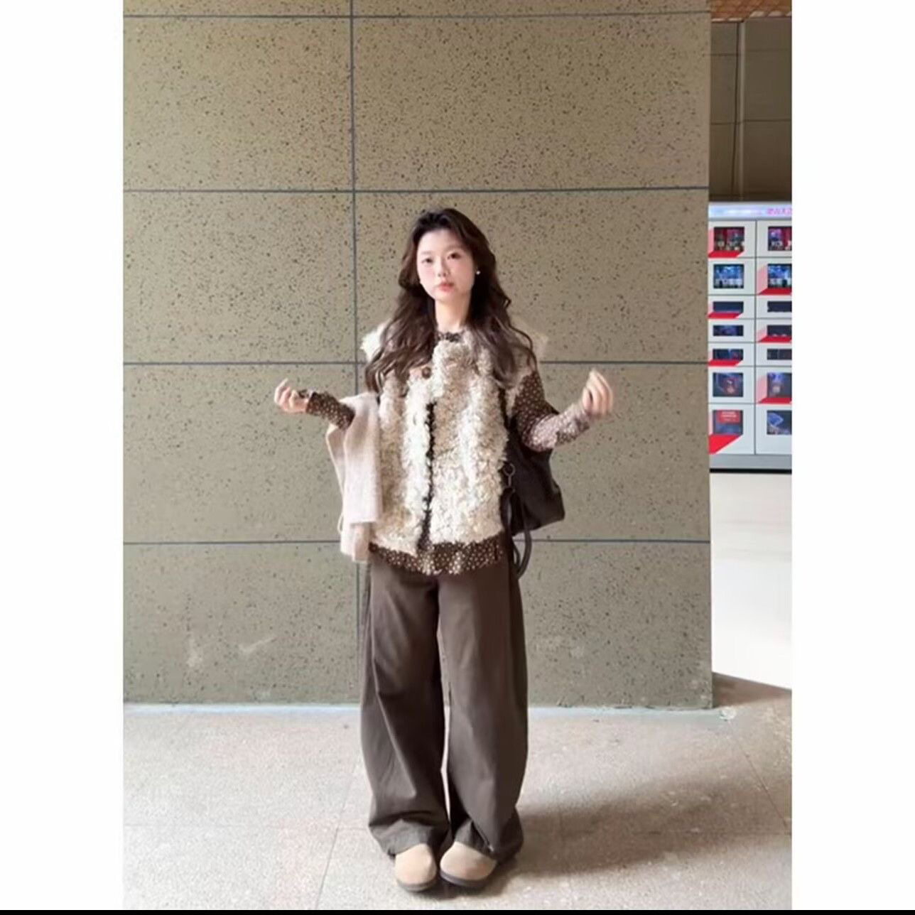 大码胖MM秋冬款打底➕毛马甲➕阔腿裤百搭三件套装通勤日常加厚套装