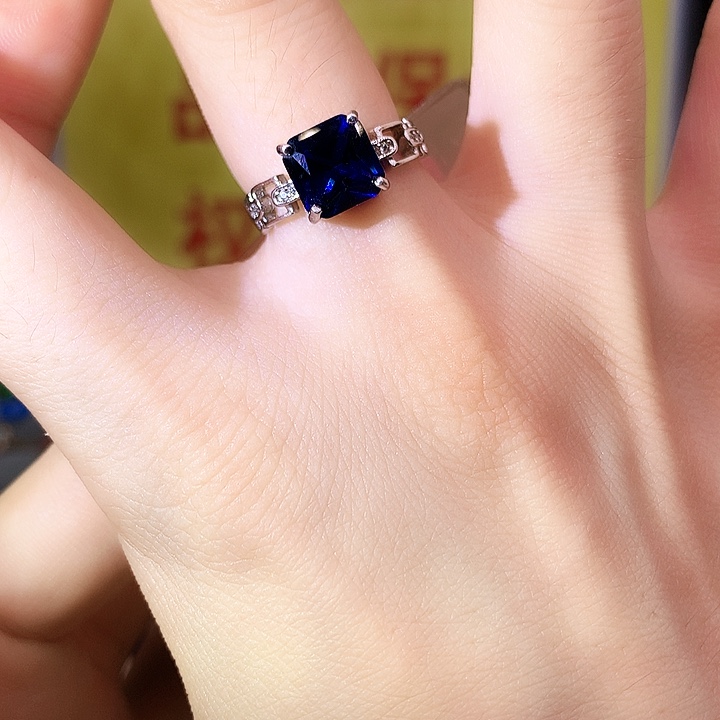 蓝宝石戒指银S925镶嵌