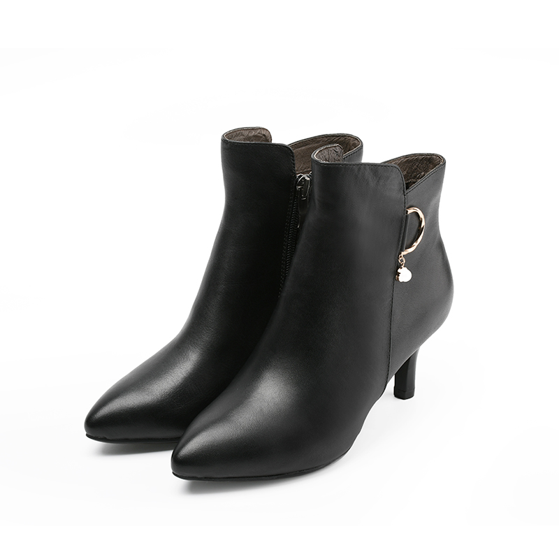 Jinho/金猴【微瑕，介意勿拍】女靴时尚真皮单里细跟450089A-8