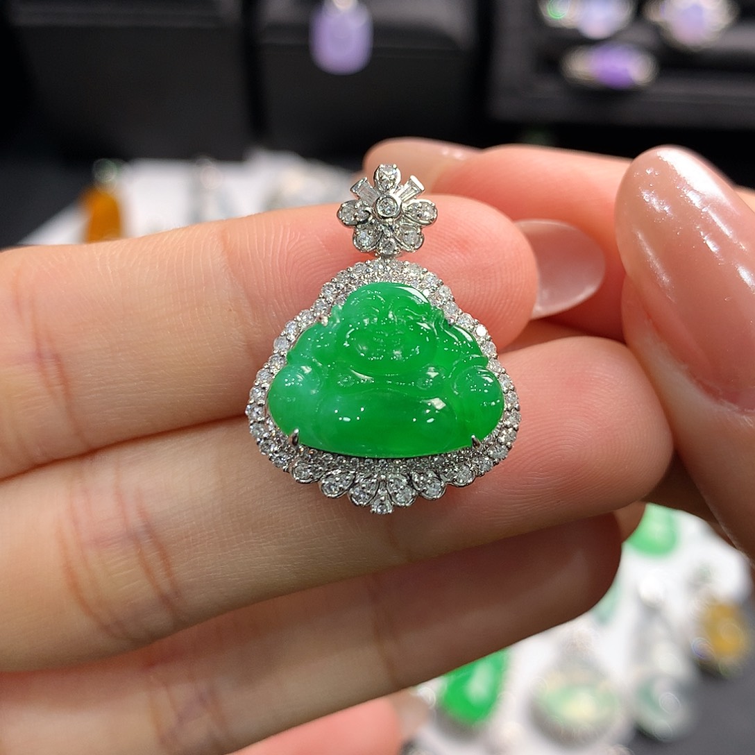 翡翠18K金镶嵌颈饰福利清货佛公