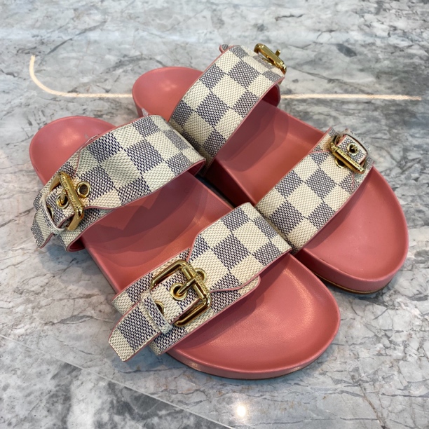 99新 LouisVuitton/路易威登 S163 拖鞋 粉白棋盘格 36 36.5 37码