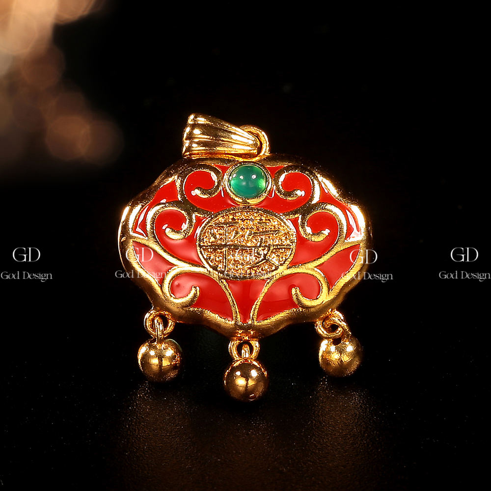 【倩倩珠宝】18k金烤珐琅红红火火平安锁吊坠 奢华