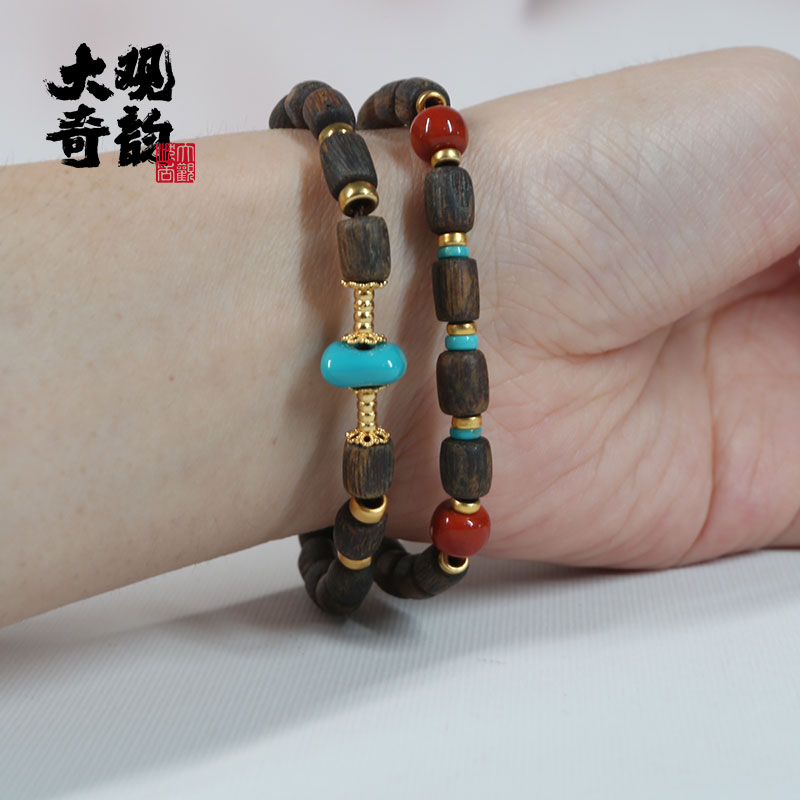 沉香【九月恋风】G级沉水绿奇楠双圈手串海南黎峒多样性发一