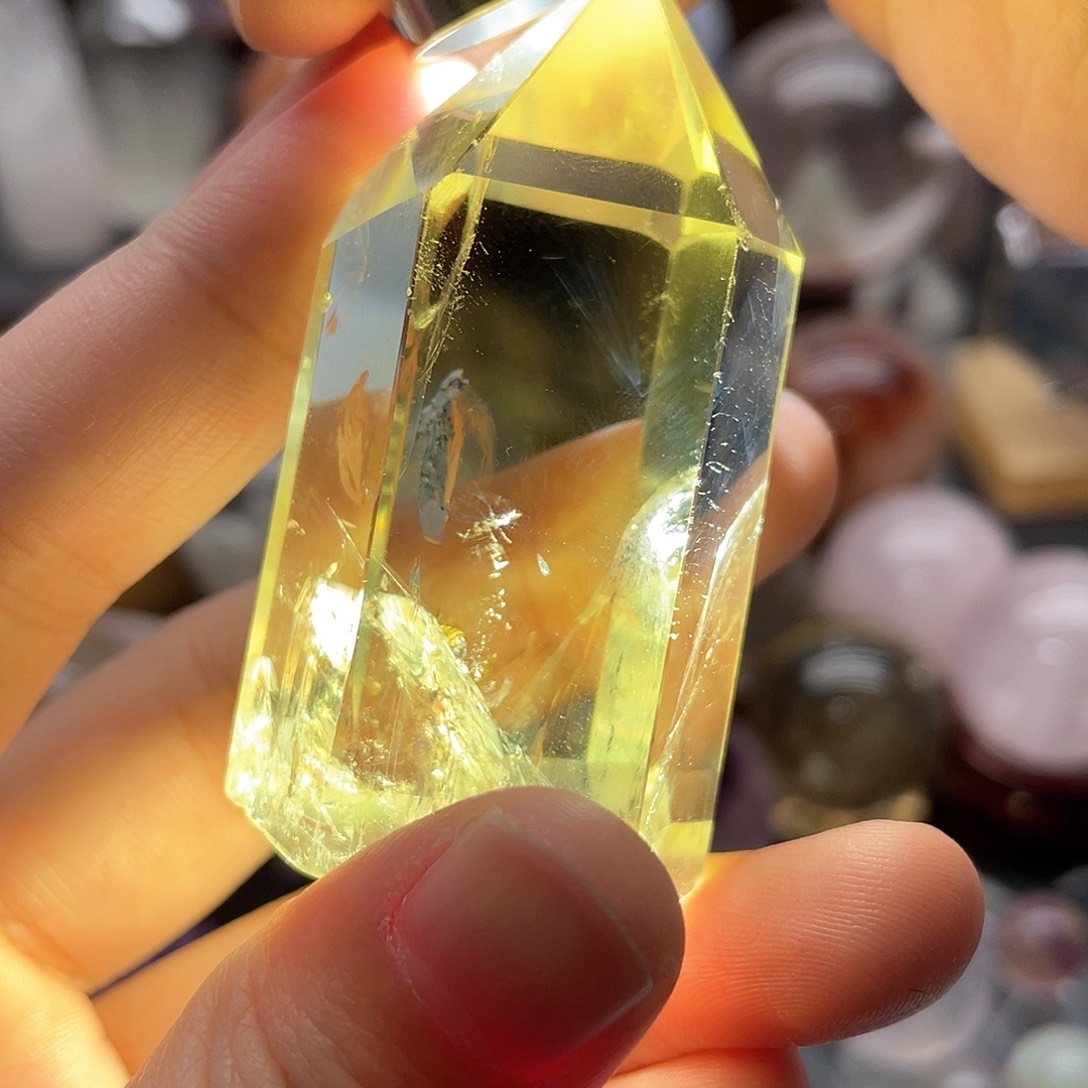 珠宝半成品水晶未镶嵌7黄水晶柱子带蓝针5.9cm