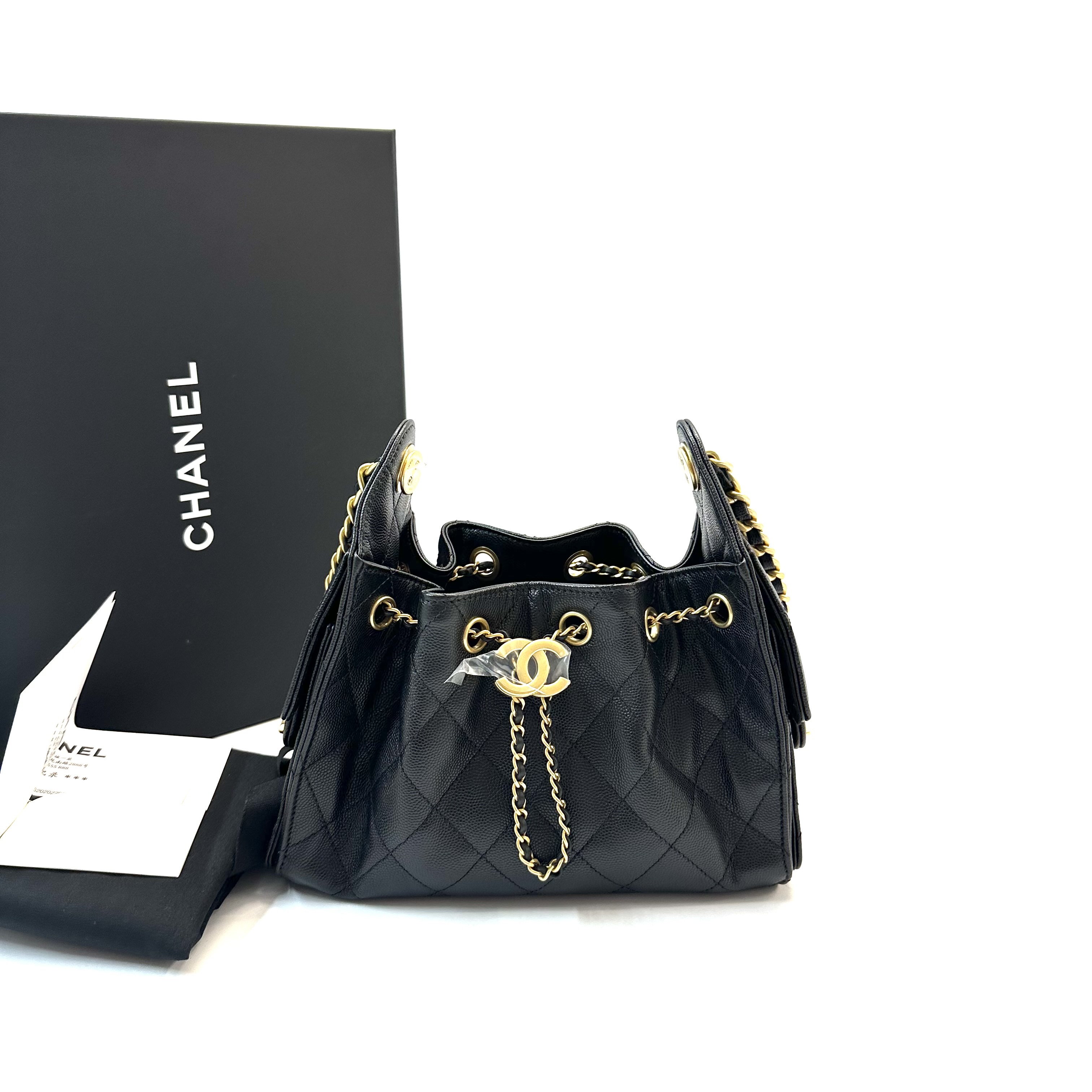 未使用 Chanel/香奈儿 25bag 26P 黑金荔枝纹牛皮mini单肩