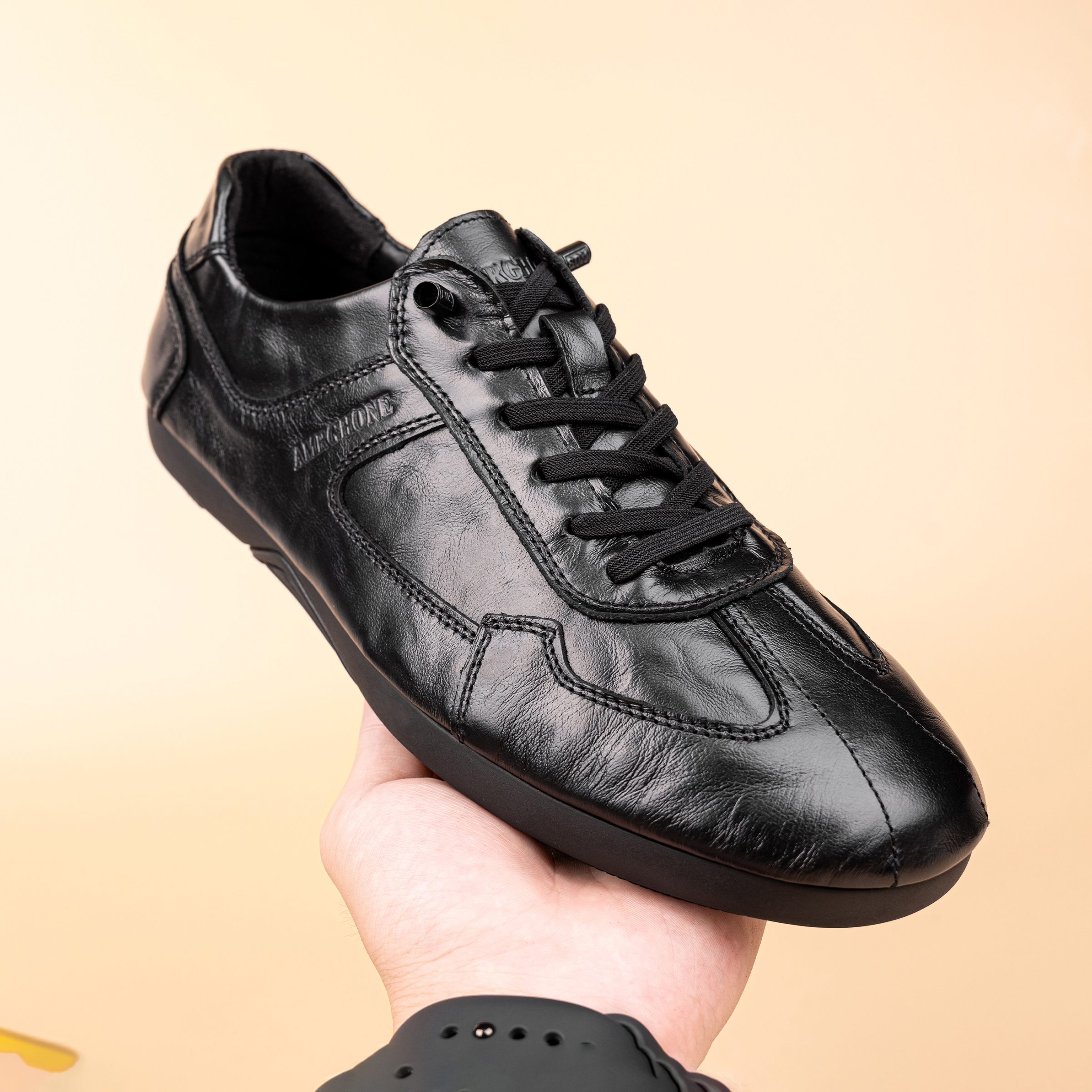 头层牛皮秋冬新款系带素面纯色时尚休闲鞋软底软面真皮男士男鞋