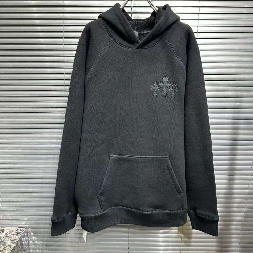 未使用 Chrome Hearts/克罗心 胸前三十字绸缎刺绣帽衫/xl码