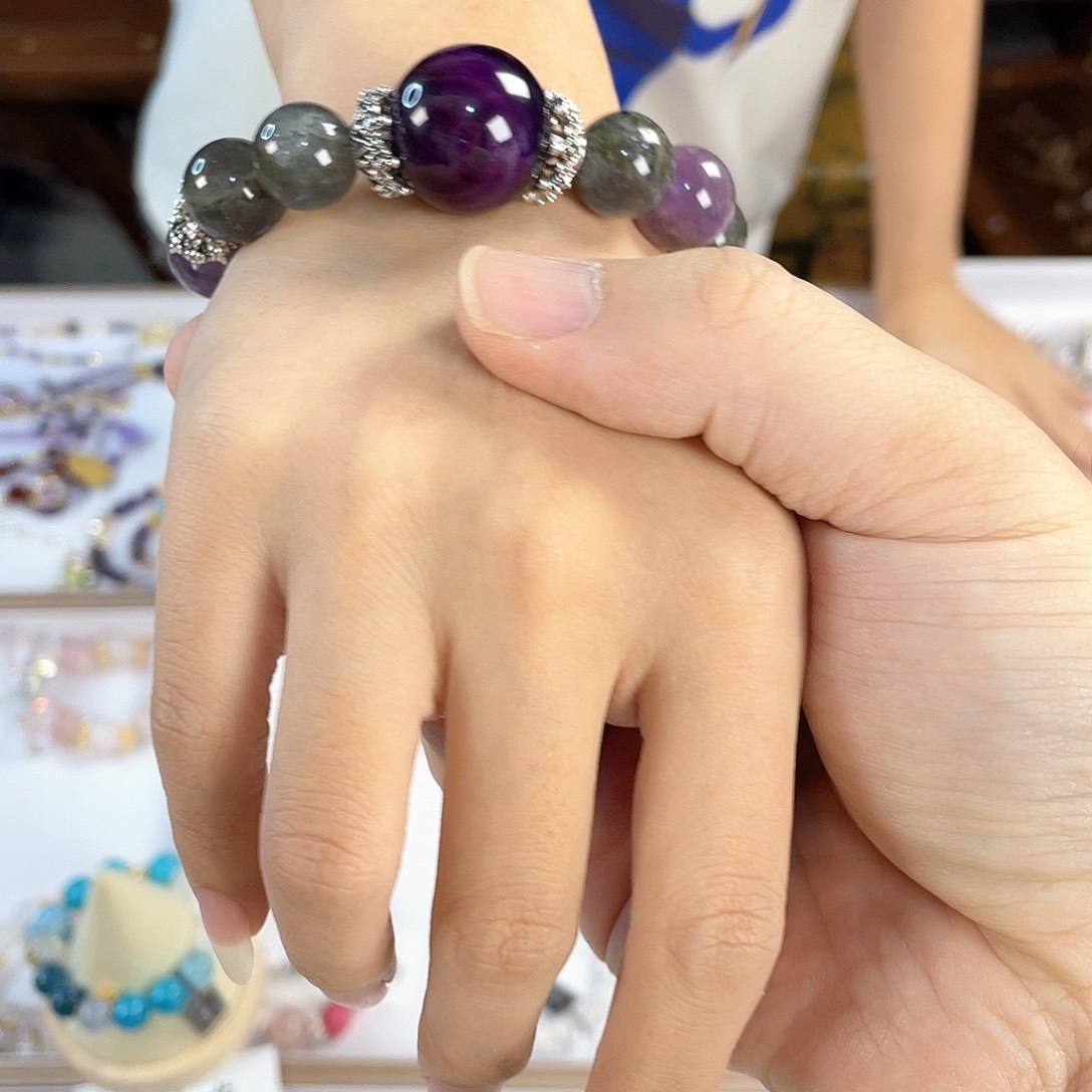 水晶手链银S925镀金镶嵌