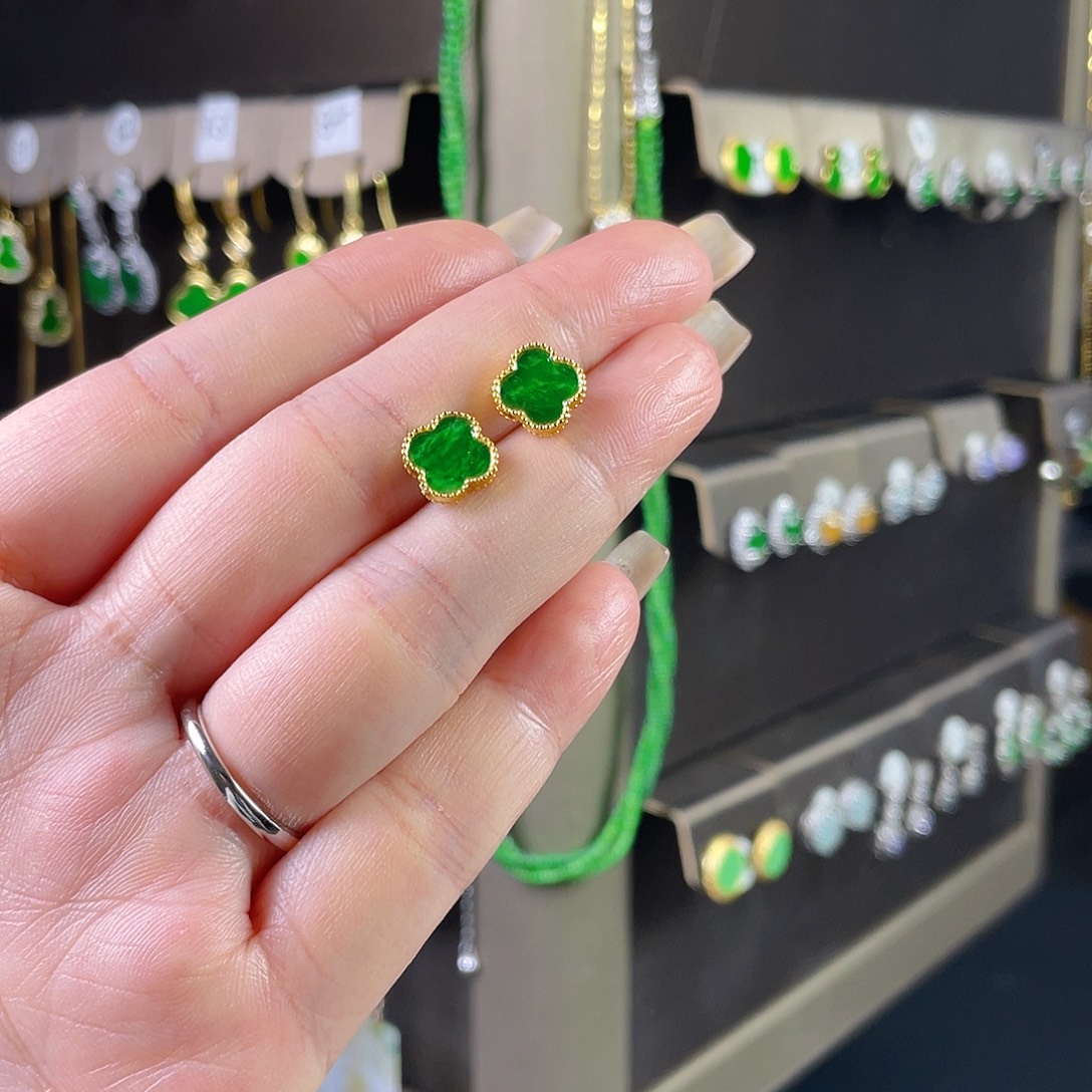 翡翠银S925镶嵌耳饰缅甸A货