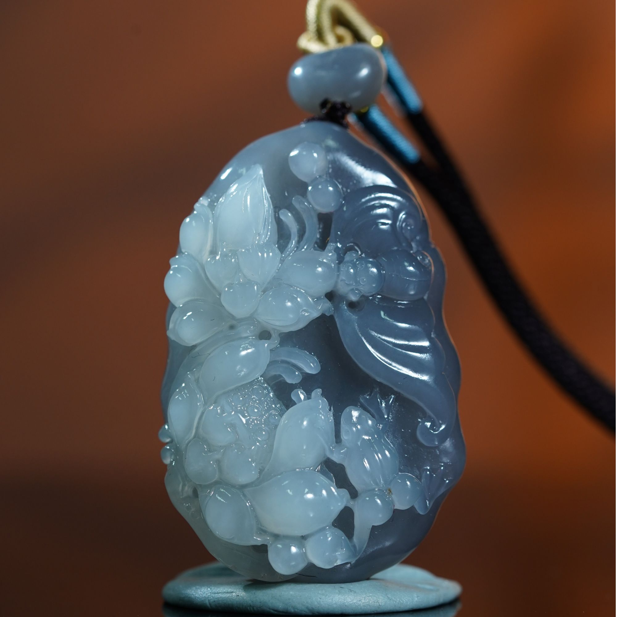 和田玉青海烟紫福禄连连挂件95.47g L251108045