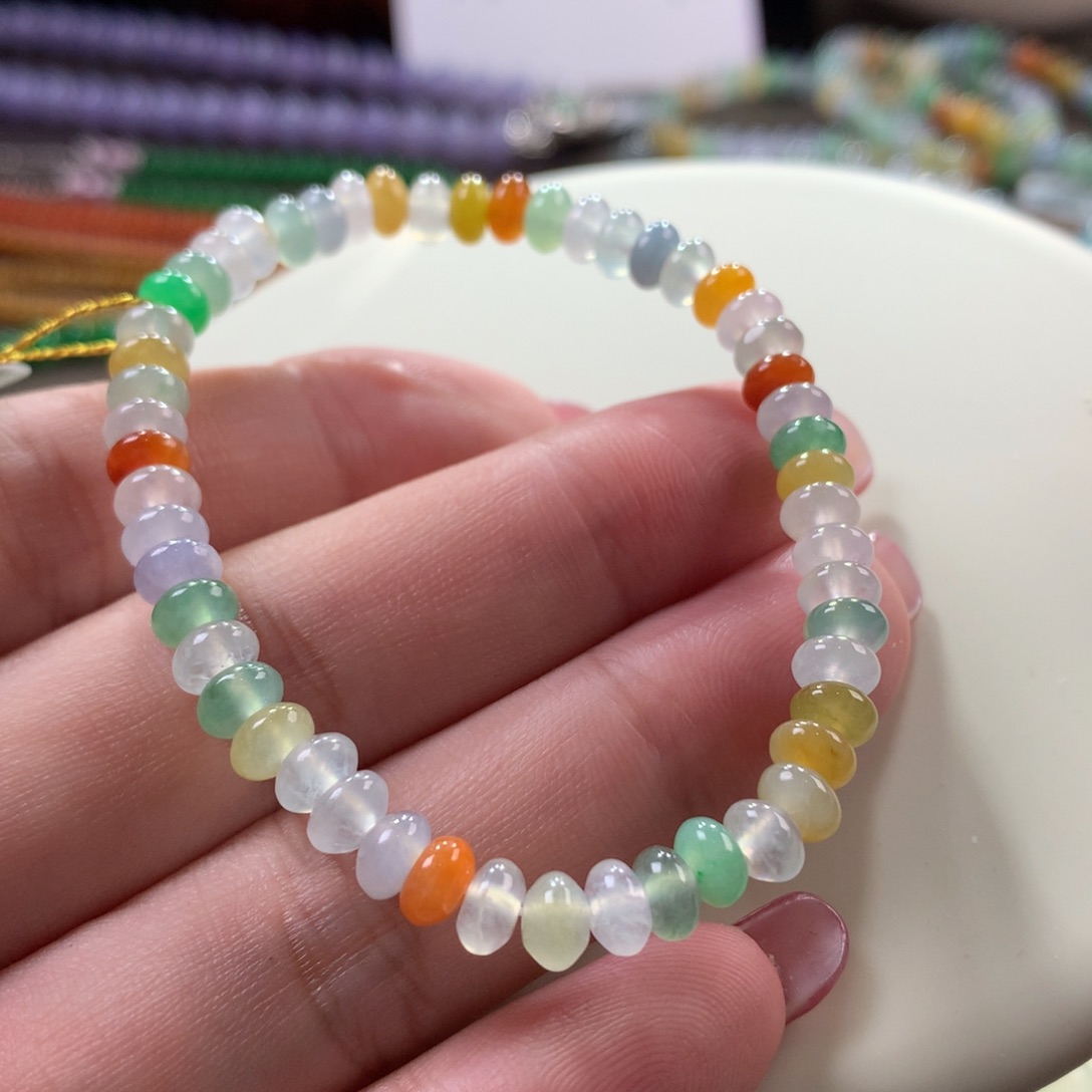 翡翠手链未镶嵌翡翠多宝算盘珠卡5+