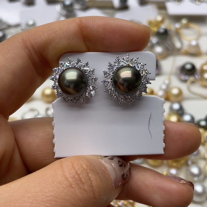 海水珍珠耳饰银S925镶嵌