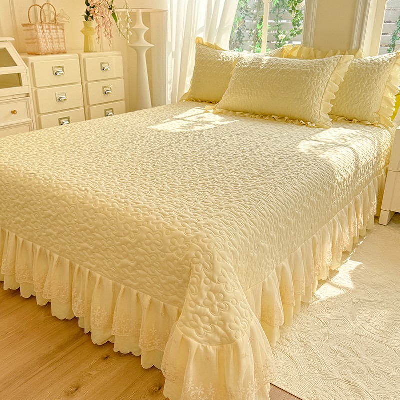 A类云朵棉床盖加大花边床裙边四季可用可机洗不变形加厚防滑床盖