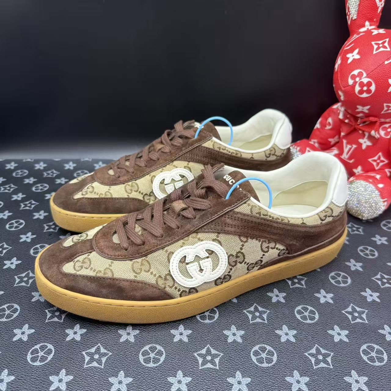 95新 GUCCI/古驰 男士时尚棕老花德训板鞋42.5欧码 olas192