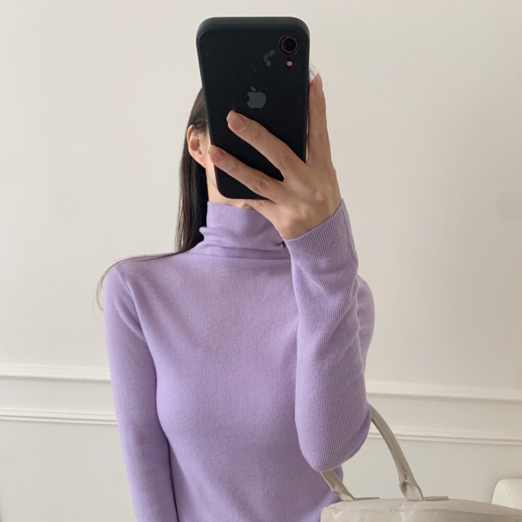 【39-69非主图】33专属韩系长袖洋气半高领纯色修身