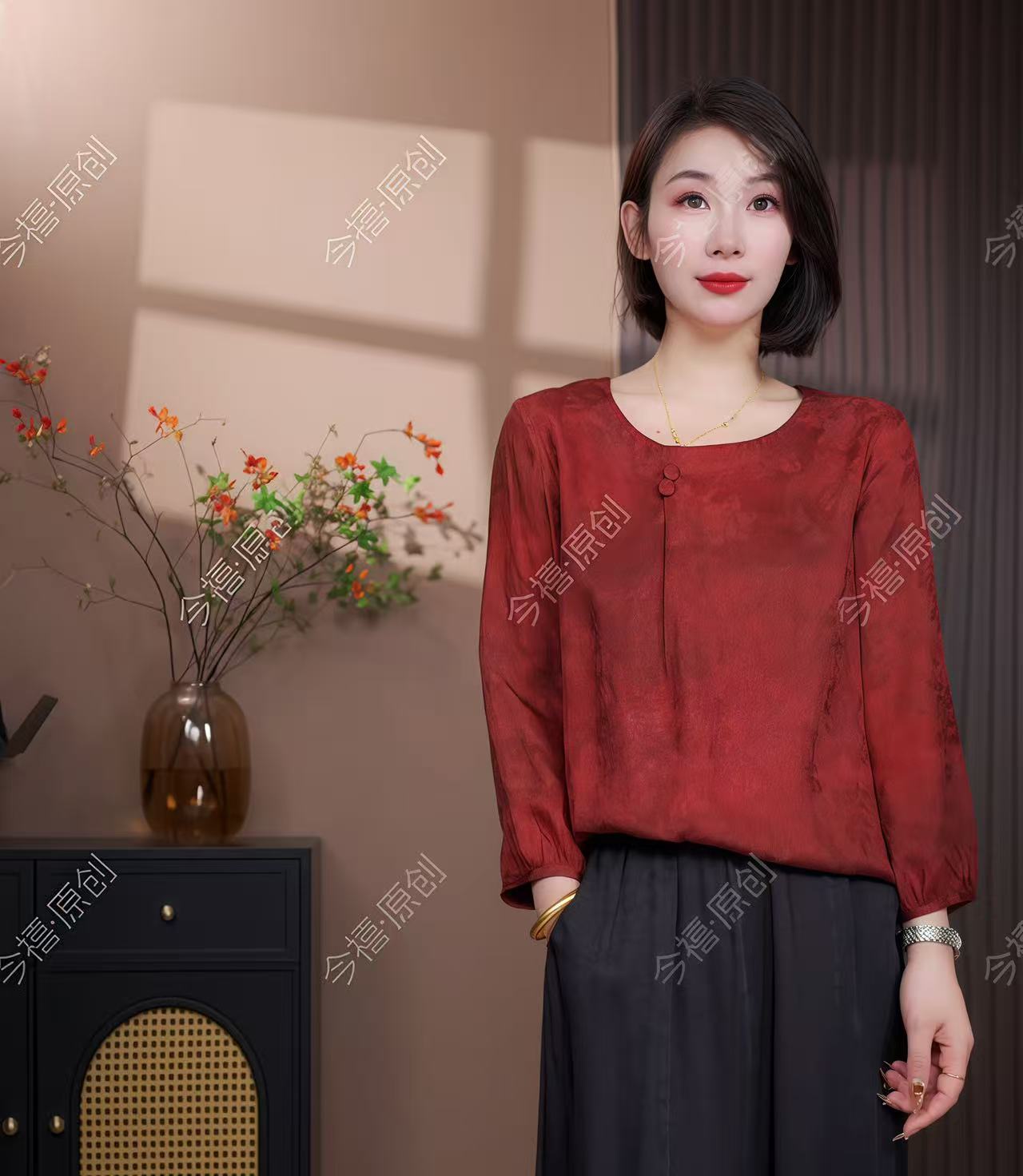 【红馆】原创高定；早秋新款时尚百搭复古国风女士小衫