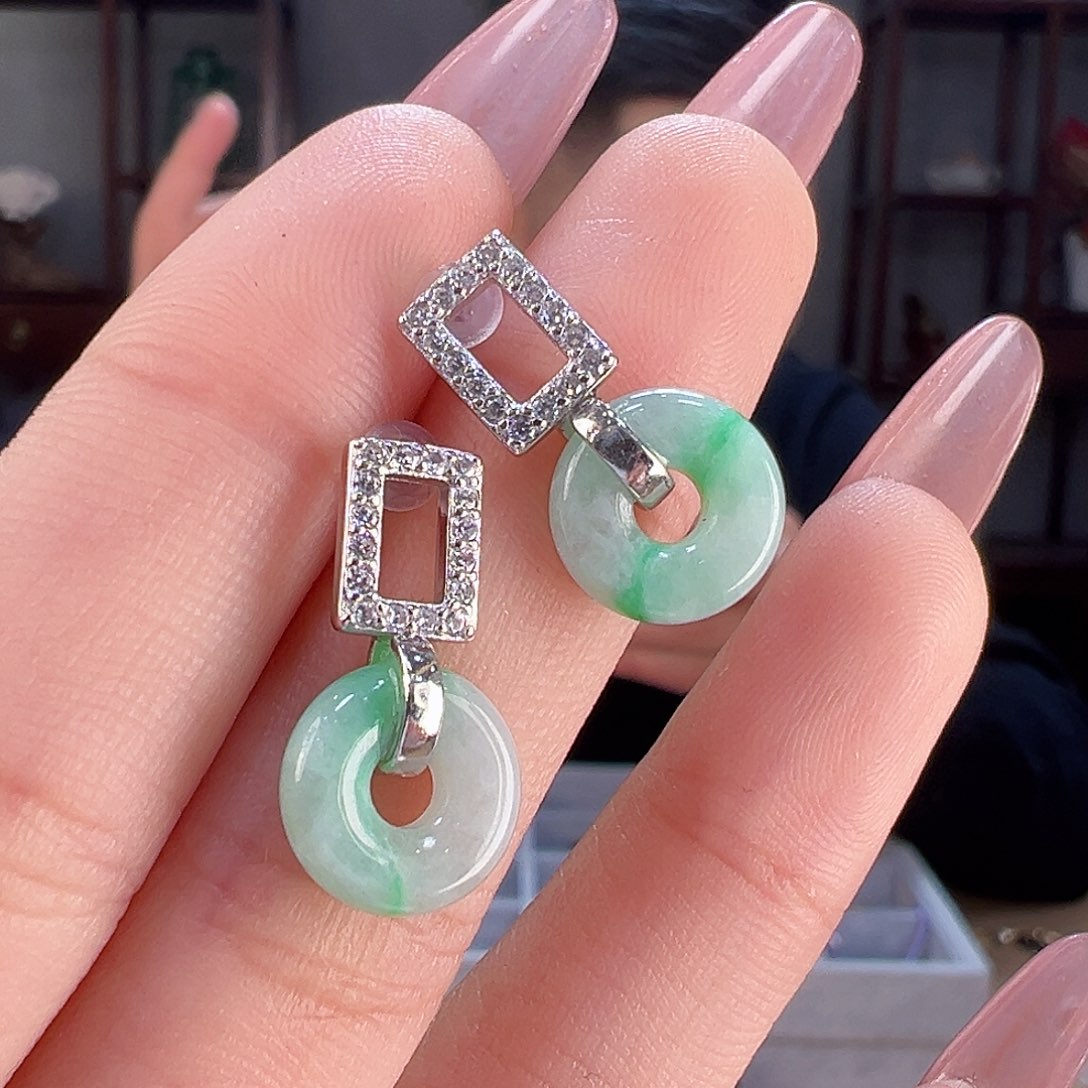 翡翠耳饰银S925镶嵌耳环50