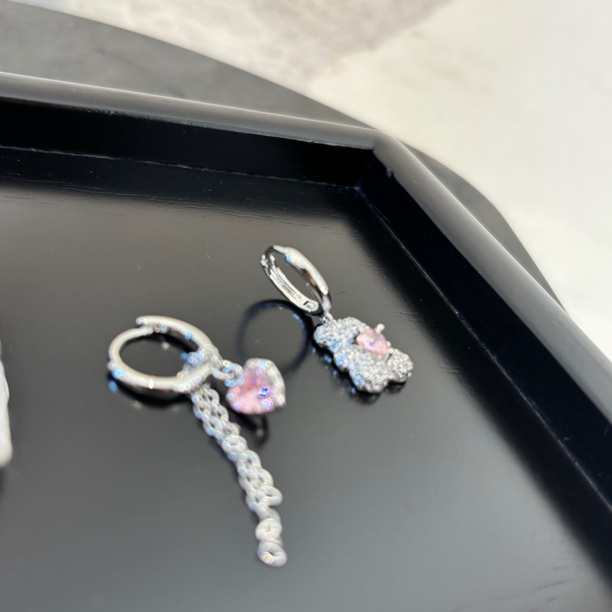 铜合金合成锆石耳饰 ab款爱心小熊耳环EH3452