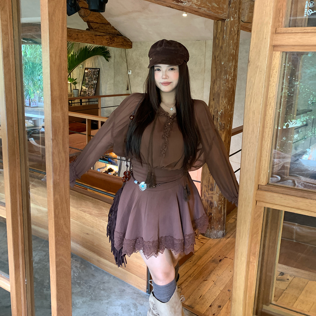 王葡萄【都市丽人】微胖MM法式纯欲蕾丝收腰显瘦性感连衣裙DM1325