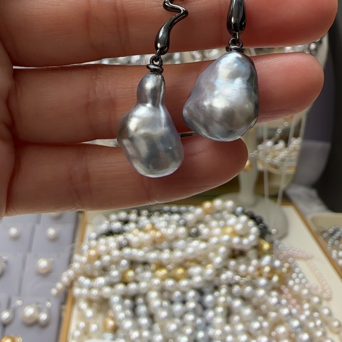 海水珍珠耳饰银S925镶嵌