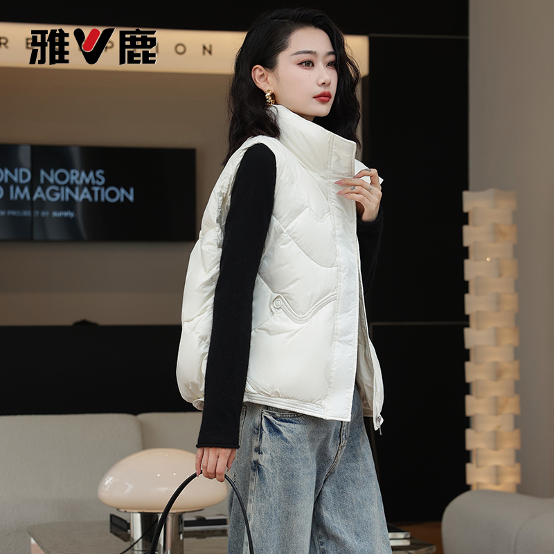 V/雅鹿YLH01X11680 羽绒马甲女短款秋冬新款立领羽绒服马夹外套潮