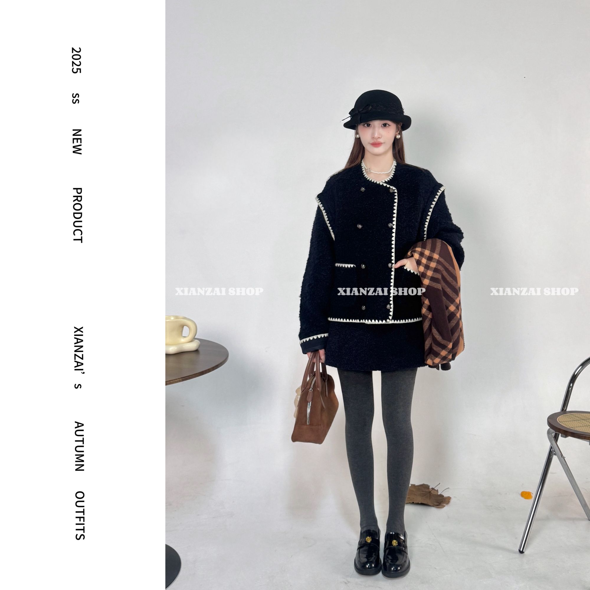 XIANZAI【通勤搭档】冬季新款舒适宽松羊毛羽绒外套短裙两件套装